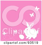 Royalty Free RF Clipart Illustration Of A Pink Easter Background Of A White Rabbit Egg And Butterflies
