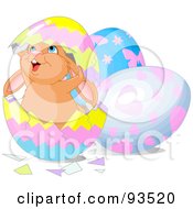 Royalty Free RF Clipart Illustration Of A Chubby Bunny Inside A Broken Easter Egg Shell