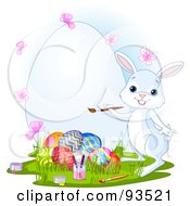 Royalty Free RF Clipart Illustration Of Pink Butterflies Around A Bunny Painting A Giant Easter Egg