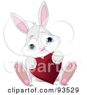 Poster, Art Print Of Adorable Gray Bunny Sitting With A Red Heart