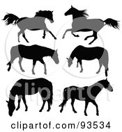 Poster, Art Print Of Digital Collage Of Six Running And Grazing Horse Silhouettes