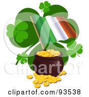 Poster, Art Print Of Irish Flag With St Patricks Day Clovers And A Pot Of Gold