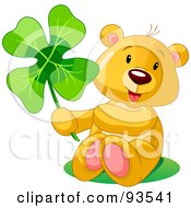 Poster, Art Print Of St Patricks Day Teddy Bear Sitting And Holding A Clover