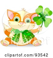 Poster, Art Print Of Marmalade St Patricks Day Cat Holding Up A Clover And Wearing A Vest