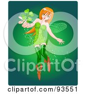 Poster, Art Print Of St Patricks Day Pixie Woman Holding Out A Clover
