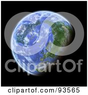 Poster, Art Print Of 3d Globe Centered On The North Pole As Seen From Space On Black