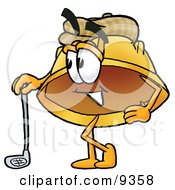 Poster, Art Print Of Hard Hat Mascot Cartoon Character Leaning On A Golf Club While Golfing