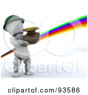 Poster, Art Print Of 3d White Character Leprechaun Carrying A Pot Of Gold At The End Of A Rainbow