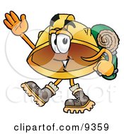 Poster, Art Print Of Hard Hat Mascot Cartoon Character Hiking And Carrying A Backpack
