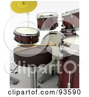 Royalty Free RF Clipart Illustration Of A Scene Of Drumsticks On A Bench By A Drum Set by KJ Pargeter