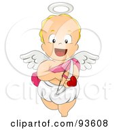 Poster, Art Print Of Baby Cupid Smiling And Pointing An Arrow Forward