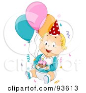 Poster, Art Print Of Baby Birthday Boy With Confetti Balloons And Cake