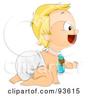 Poster, Art Print Of Baby Boy Crawling In A Bib And Diaper