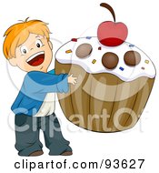 Poster, Art Print Of Little Boy Carrying A Giant Cupcake