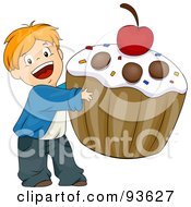Royalty Free RF Clipart Illustration Of A Little Boy Carrying A Giant Cupcake
