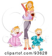 Poster, Art Print Of Overwhelmed Mom Holding A Crying Baby While Her Son And Daughter Run Around Her