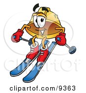Poster, Art Print Of Hard Hat Mascot Cartoon Character Skiing Downhill