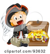 Poster, Art Print Of Little Pirate Boy Opening A Treasure Chest