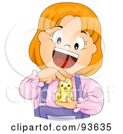 Poster, Art Print Of Happy Little Girl Holding And Pointing At A Bird