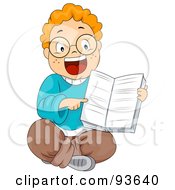 Royalty Free RF Clipart Illustration Of A Little Boy Pointing To And Holding A Book