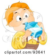 Poster, Art Print Of Little Boy Drinking Milk From A Sippy Cup
