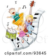 Royalty Free RF Clipart Illustration Of Three Happy Kids On Piano Keys With Music Notes And Instruments by BNP Design Studio #COLLC93645-0148
