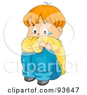 Poster, Art Print Of Sad Boy Hugging His Knees And Crying