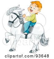 Poster, Art Print Of Little Boy Riding A Majestic White Horse