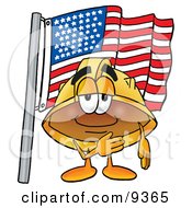 Poster, Art Print Of Hard Hat Mascot Cartoon Character Pledging Allegiance To An American Flag