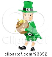 Royalty Free RF Clipart Illustration Of A Jolly Leprechaun Hugging A Pot Of Gold Coins