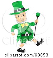 Royalty Free RF Clipart Illustration Of A Jolly Leprechaun Walking With A Staff