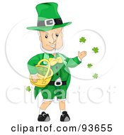 Poster, Art Print Of Jolly Leprechaun Scattering Clovers From A Basket