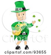 Royalty Free RF Clipart Illustration Of A Jolly Leprechaun Scattering Clovers From A Basket