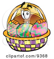 Poster, Art Print Of Hard Hat Mascot Cartoon Character In An Easter Basket Full Of Decorated Easter Eggs