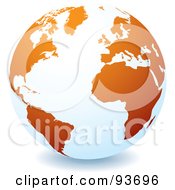 Poster, Art Print Of White Globe With Orange Continents Centered On The Atlantic