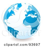 Royalty Free RF Clipart Illustration Of A White Globe With Light Blue Continents Centered On The Atlantic by michaeltravers