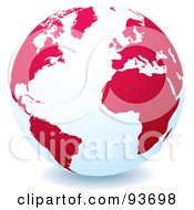 Royalty Free RF Clipart Illustration Of A White Globe With Red Or Pink Continents Centered On The Atlantic by michaeltravers #COLLC93698-0111