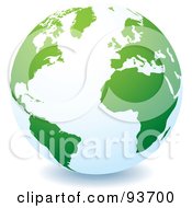 Poster, Art Print Of White Globe With Green Continents Centered On The Atlantic