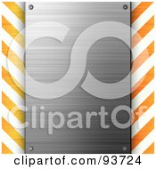 Blank Brushed Metal Plaque Over Orange And White Hazard Stripes
