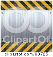 Poster, Art Print Of Blank Brushed Metal Plaque Over Yellow And Black Hazard Stripes