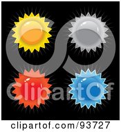 Poster, Art Print Of Digital Collage Of Four Colorful Sun-Shaped Burst Seals On Black