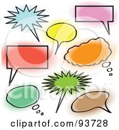 Royalty Free RF Clipart Illustration Of A Digital Collage Of Colorful Though Bubbles In Burst Rounded And Rectangular Shapes