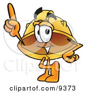 Poster, Art Print Of Hard Hat Mascot Cartoon Character Pointing Upwards