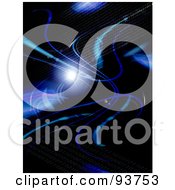 Poster, Art Print Of Black Background With Blue Fractal Swooshes And Binary Coding