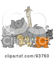 Poster, Art Print Of Two African Elephants With A Tiger Zebra Lion Hippo Rhino And Giraffe