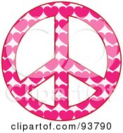 Poster, Art Print Of Peace Symbol Made Of Pink Hearts On Pink