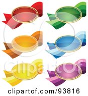 Poster, Art Print Of Digital Collage Of Six Oval Shaped Colorful Price Tags On Ribbons