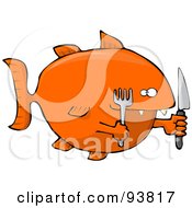 Poster, Art Print Of Hungry Orange Fish With A Knife And Fork