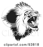 Poster, Art Print Of Black And White Roaring Male Lion Head - 2