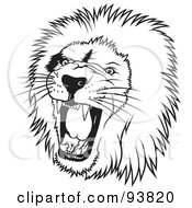 Poster, Art Print Of Black And White Roaring Male Lion Head - 1